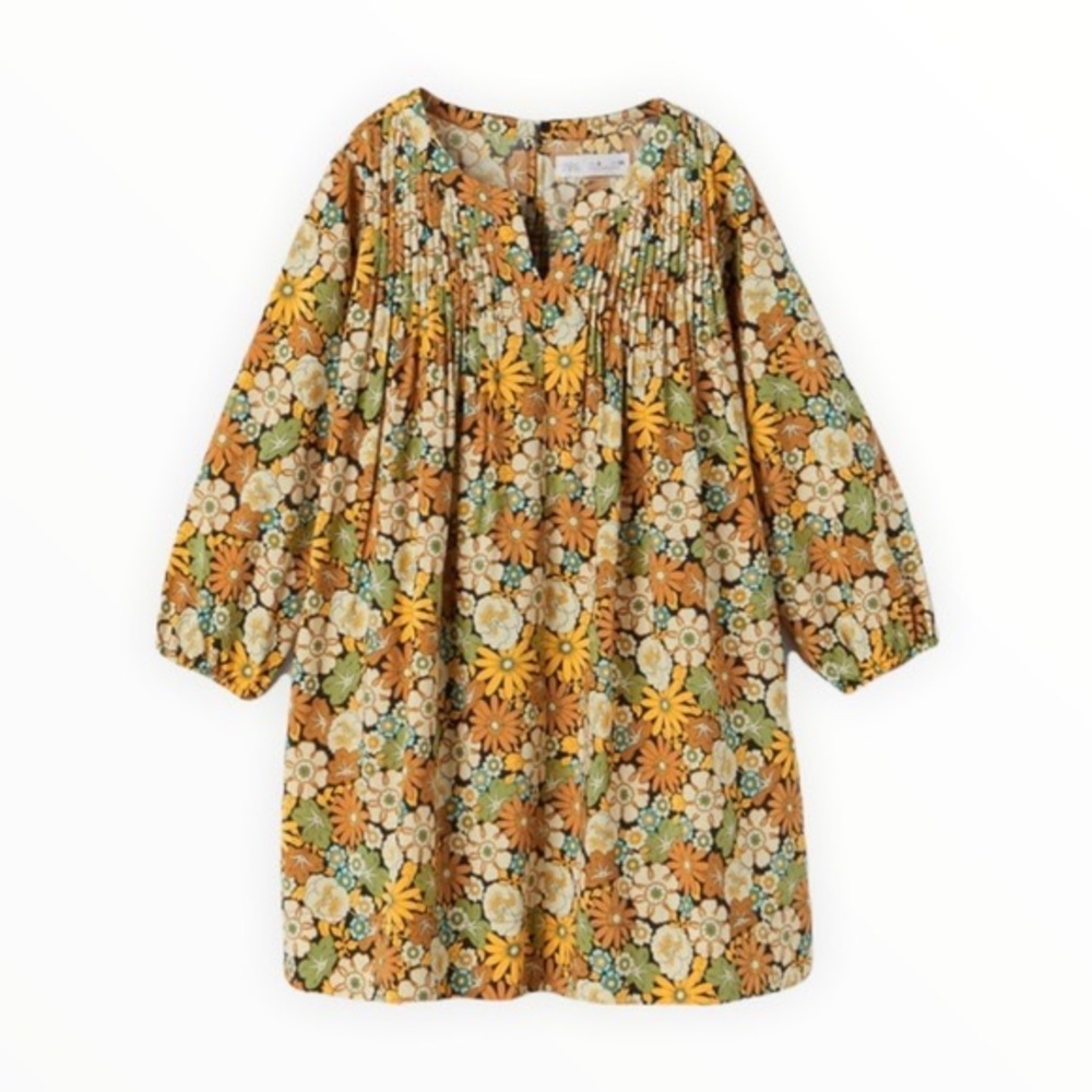 Zara Kids Floral Print Dress Ocher Fall Burnt Orange Size 9